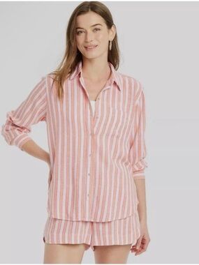 🔘Universal Thread Pink and Orange Striped Relaxed Top
